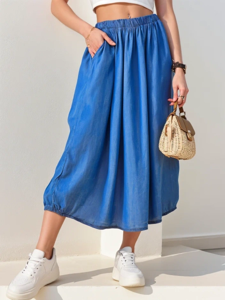 Jupe midi Royalfashion pour femmes ressemblant à du denim