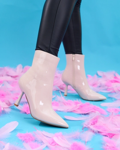 Royalfashion Bottes à talon de canard laqué beige pour femmes Elegant Classy