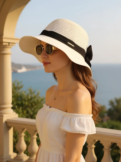 Royalfashion Chapeau de paille femme Belle Ruban