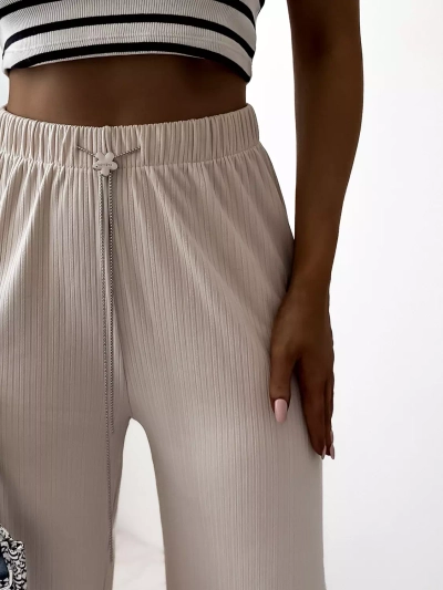 Pantalon large côtelé beige pour femme - Vêtements