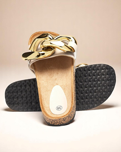 Chaussons beiges pour dames avec une décoration Sofig-Footwear