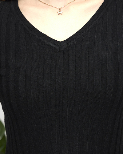Pull côtelé noir pour femme - Vêtements