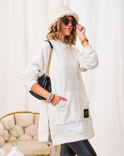 Royalfashion Pull long crème à capuche pour femme