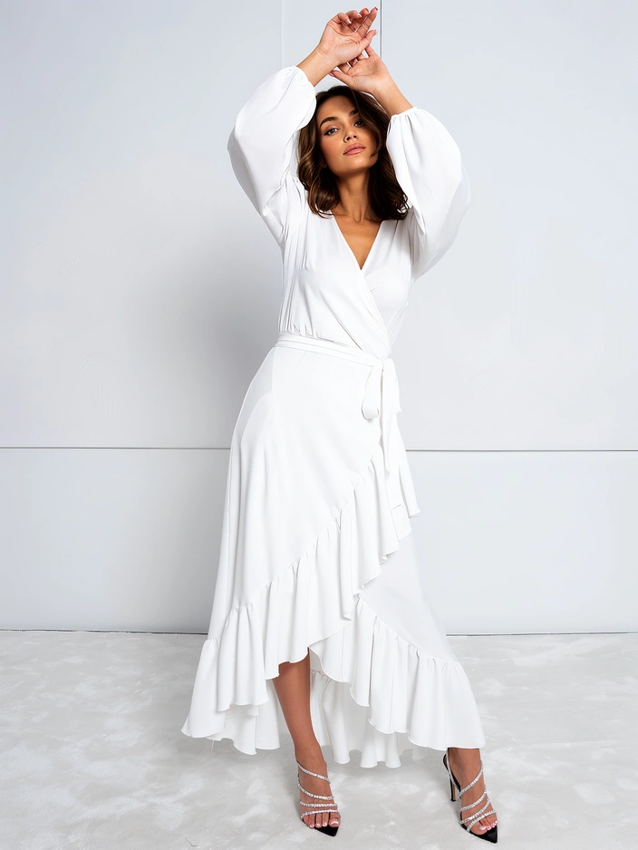 Royalfashion Robe midi nouée pour femme avec volants
