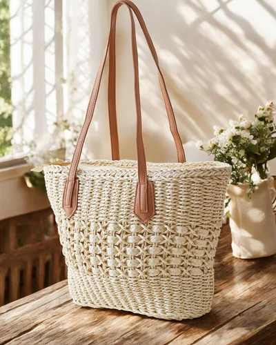 Royalfashion Grand sac en paille pour femmes
