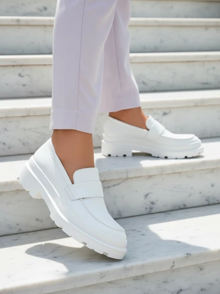 Mocassins pour Femmes Aura Blancs sur Plateforme - Élégants et Confortables, Cuir Écologique