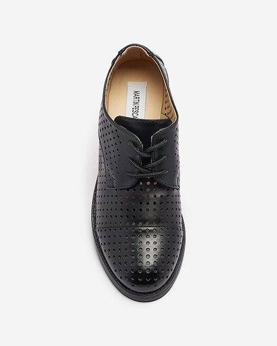 Demi-souliers ajourés en cuir écologique noir pour femmes Azedvo- Footwear