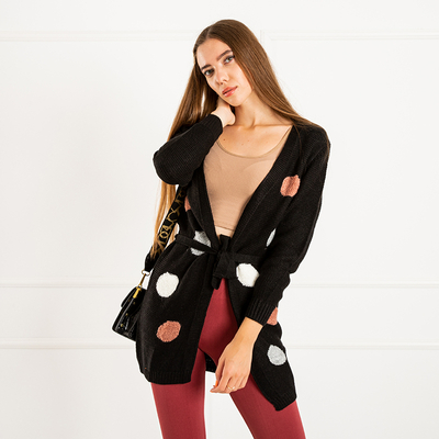 Cardigan noué noir pour femme avec épingles de couleur - Vêtements