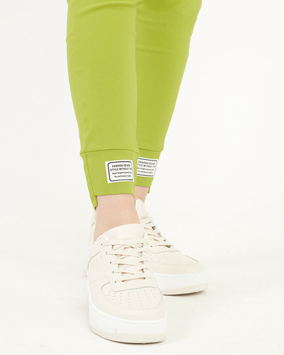 Pantalon en tissu pour femme vert clair avec patchs - Vêtements