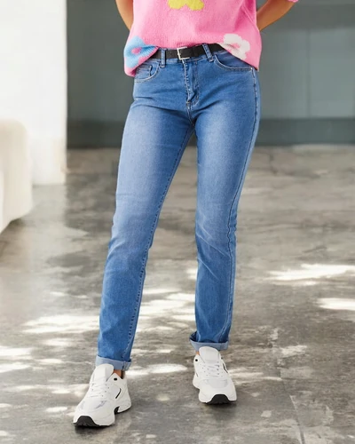 Royalfashion Jeans droits en coton pour femmes