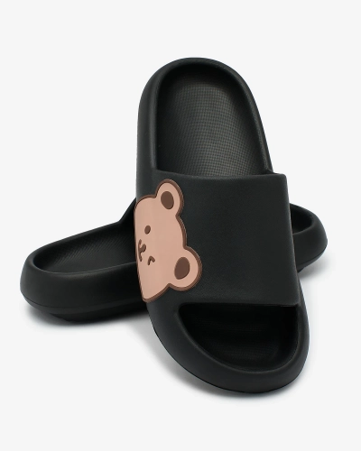 OUTLET Royalfashion Tongs en caoutchouc noir pour femme avec ours en peluche Leverika
