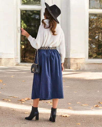 Jupe midi en velours côtelé pour femmes Royalfashion