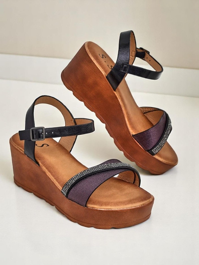 Sandales compensées pour femmes Royalfashion avec strass et paillettes Aurora Glow