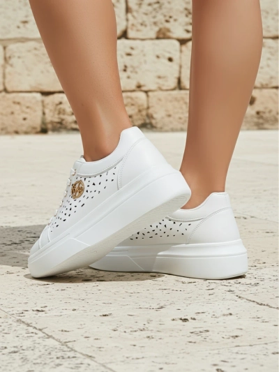 Baskets ajourées Calista Bianco pour femmes en cuir écologique, printemps, 4,5 cm