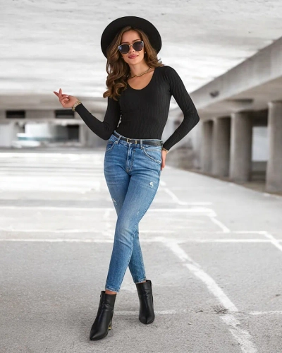 Pull col V noir femme - Vêtements