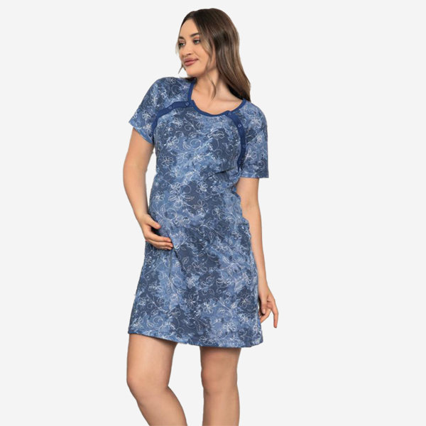 Chemise de nuit de maternité et d'allaitement bleu marine à fleurs - Vêtements