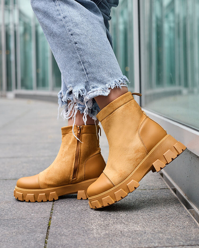 Royalfashion Bottes à talon plat pour femme en camel Leffoi