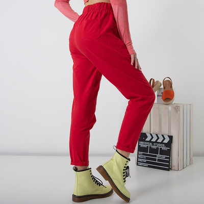 Pantalon femme en coton simple rouge GRANDE TAILLE - Vêtements
