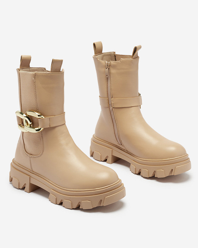 Bottes hautes pour femmes avec une chaîne dorée de couleur camel Setika - Footwear
