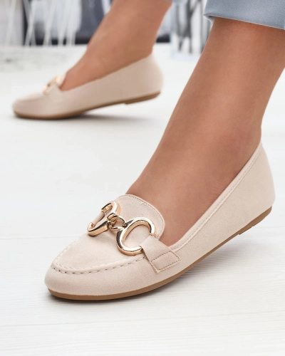Mocassins pour femme en éco-suède beige avec embellissement Briseri - Chaussures