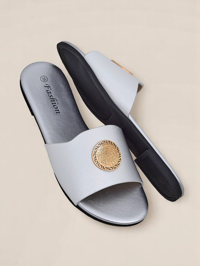 Royalfashion Claquettes plates pour femmes Golden Slip