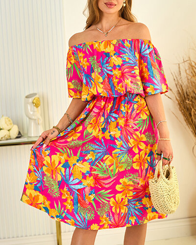 Royalfashion Robe midi femme multicolore a'la hiszpanka