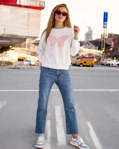 Royalfashion Sweat-shirt en coton à imprimé fin pour femme