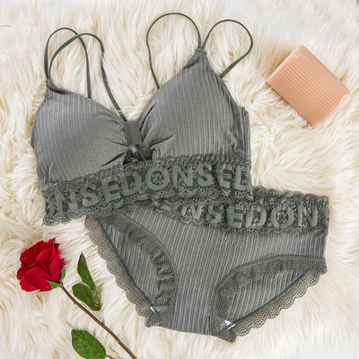 Ensemble lingerie femme vert foncé avec dentelle - Sous-vêtements