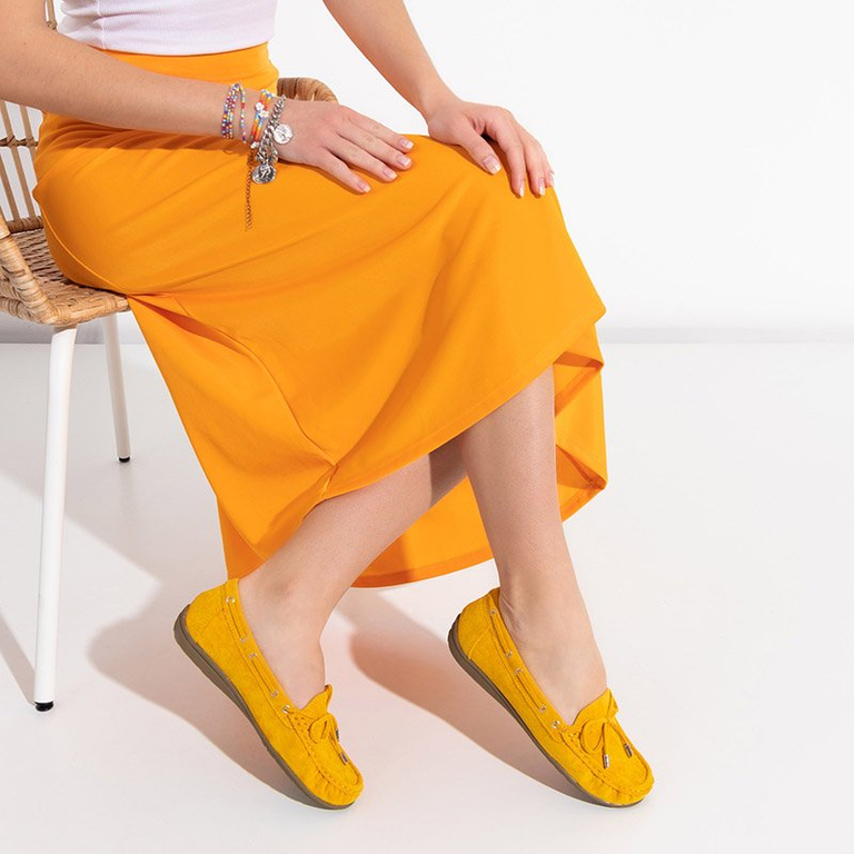 Mocassins femme éco-suède jaune à nœud Inda - Chaussures