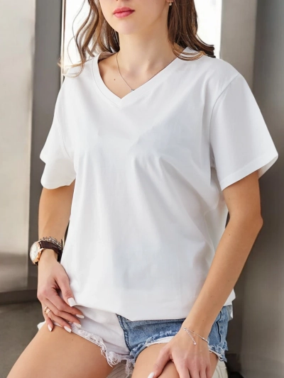 T-shirt décontracté en coton pour femmes Royalfashion avec col en V