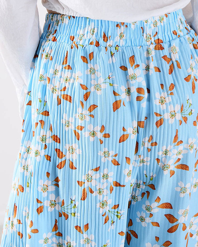 Pantalon en tissu bleu à fleurs pour femme - Vêtements