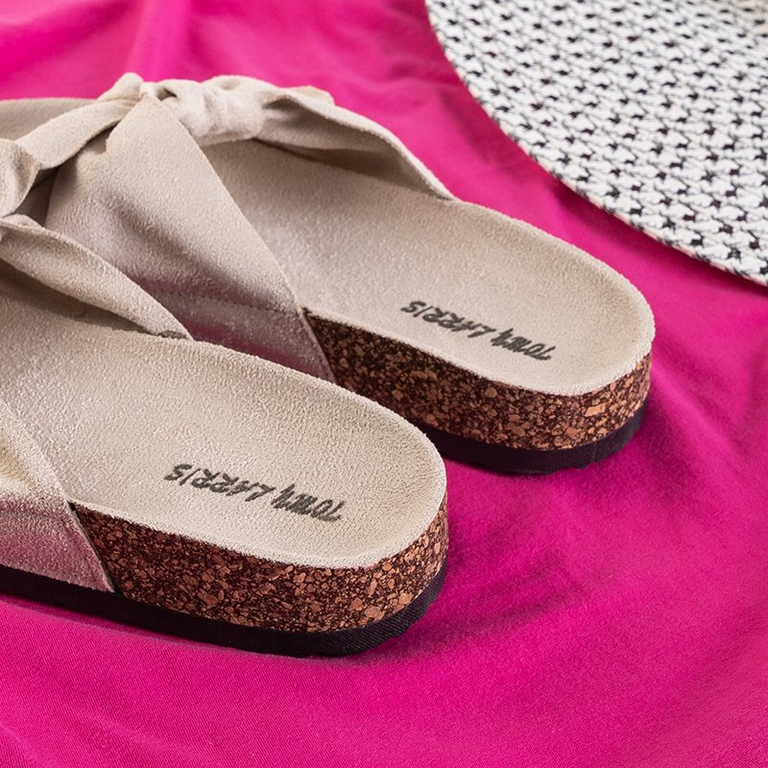 Chaussons beiges pour femmes à nœud Alanza - Chaussures