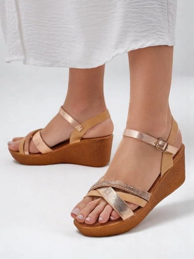 Sandales compensées pour femmes Royalfashion avec des strass et des paillettes Glittera