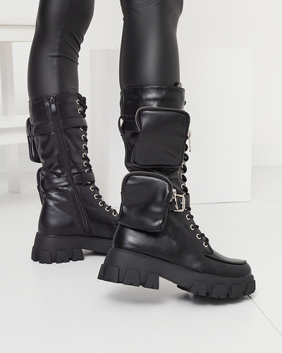 Bottes de travail noires avec sachets décoratifs sur la tige Sello- Footwear