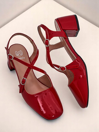 Royalfashion Escarpins femme à talons bas avec brides décoratives Lollita
