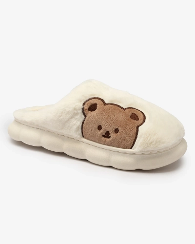 Royalfashion Pantoufles blanches en fourrure pour femme avec ours en peluche Hettres