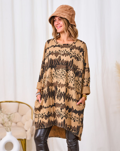 Royalfashion Robe femme marron clair à motifs