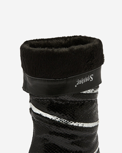 Bottes noires et argentées à talons aiguilles pour femmes avec bandes en relief Felifea- Footwear