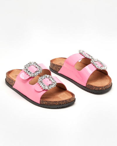 Chaussons femme fuchsia avec fermoirs décorés. Olimika - Footwear