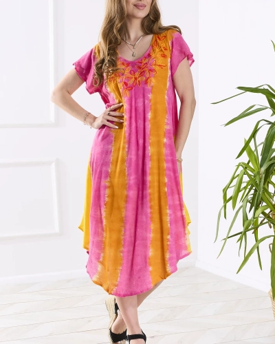 Robe de plage orange et rose pour femmes narzutka- Vêtements