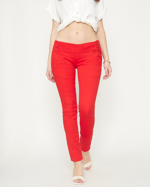 Pantalon femme taille basse en tissu rouge - Vêtements