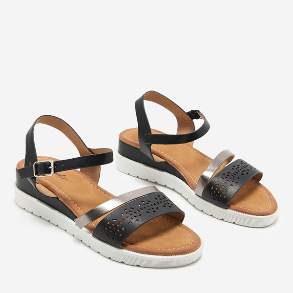 OUTLET Sandales femme noires à semelle compensée basse Dotif- Footwear