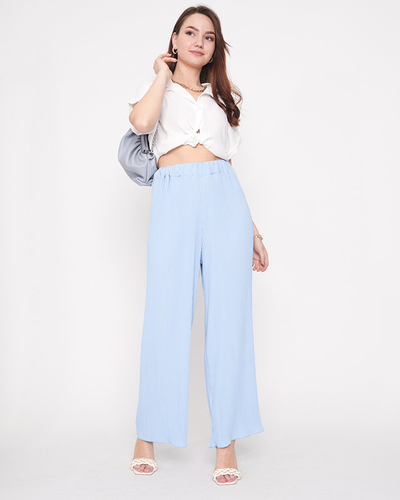 Pantalon palazzo large côtelé bleu pour femme - Vêtements