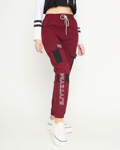 Pantalon cargo femme marron avec inscriptions - Vêtements