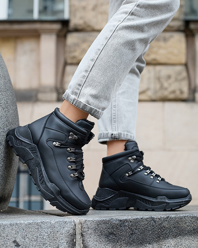 Bottes de neige en cuir écologique noir de Rueq- Footwear