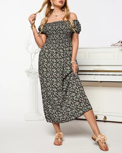 Robe midi pour femme Floral noir Vêtements