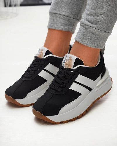 Chaussures de sport noires en éco-cuir pour femme avec empiècements colorés Tifora- Footwear