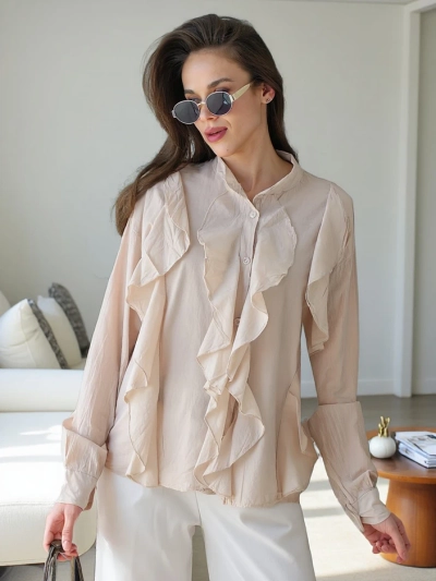 Chemise en coton Royalfashion décorée de volants et boutonnée