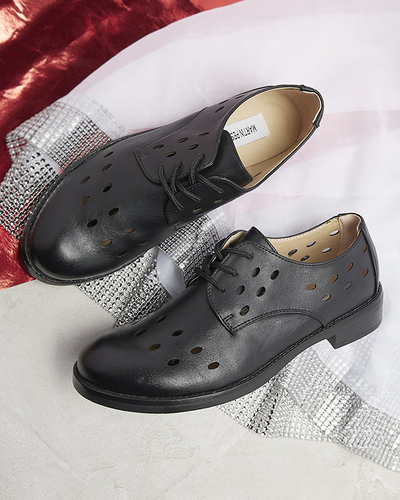 Demi-souliers en cuir écologique ajouré pour femmes en noir Selofso- Footwear