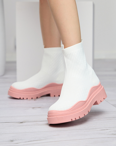 Bottines pour femmes blanches et roses à talon plat Seritis - Footwear